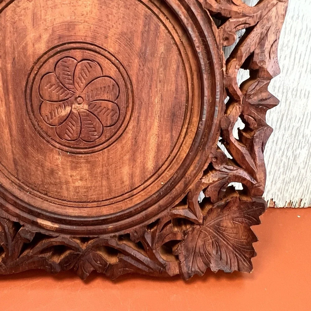 Vintage Teak Hand Carved Wooden Trivet/ Hot Plate Made in India